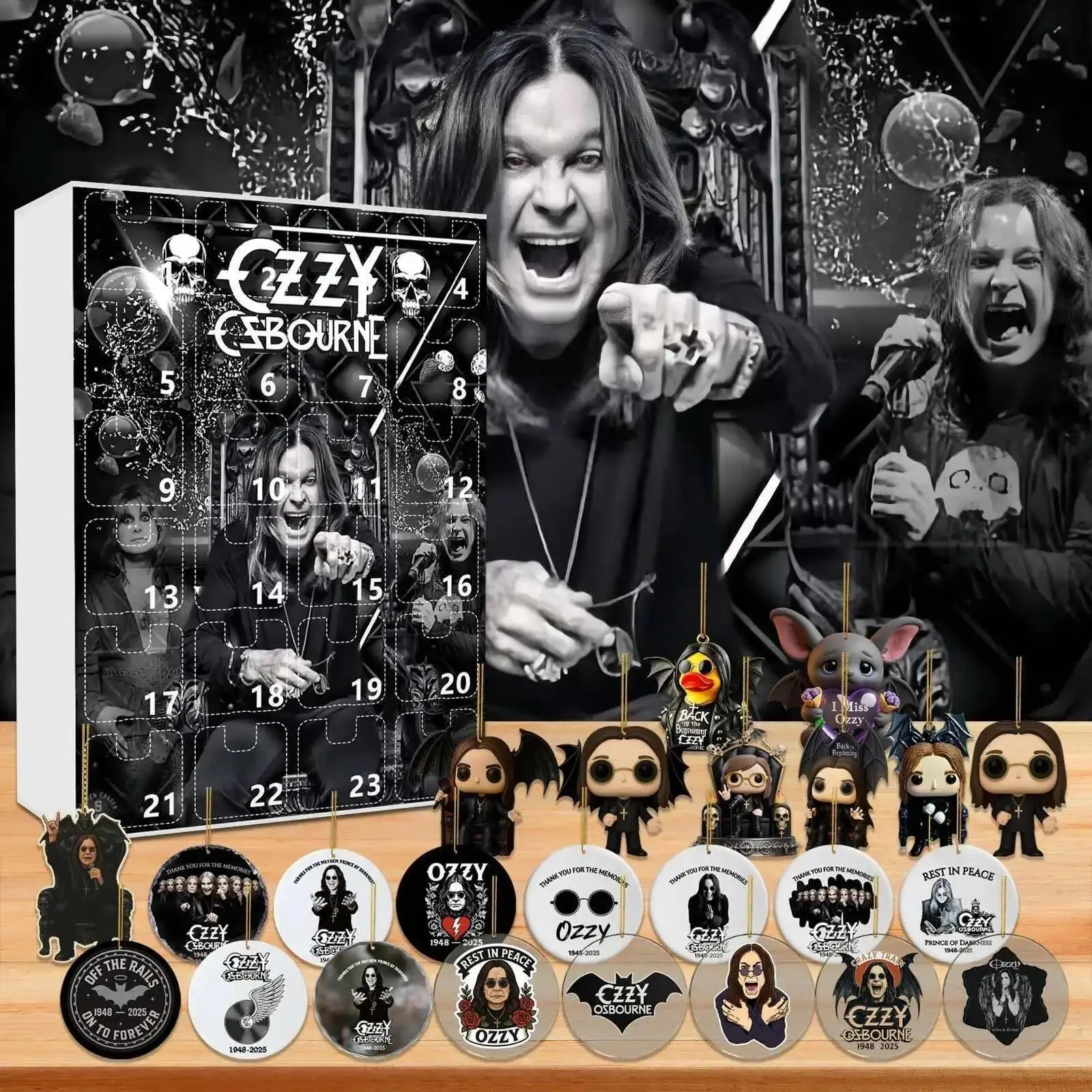 New Ozzy Osbourne Motorcycle Bell Advent Calendar Ozzy Osbourne Acrylic Pendant Christmas Countdown 24 Days Advent Calendar Gift
