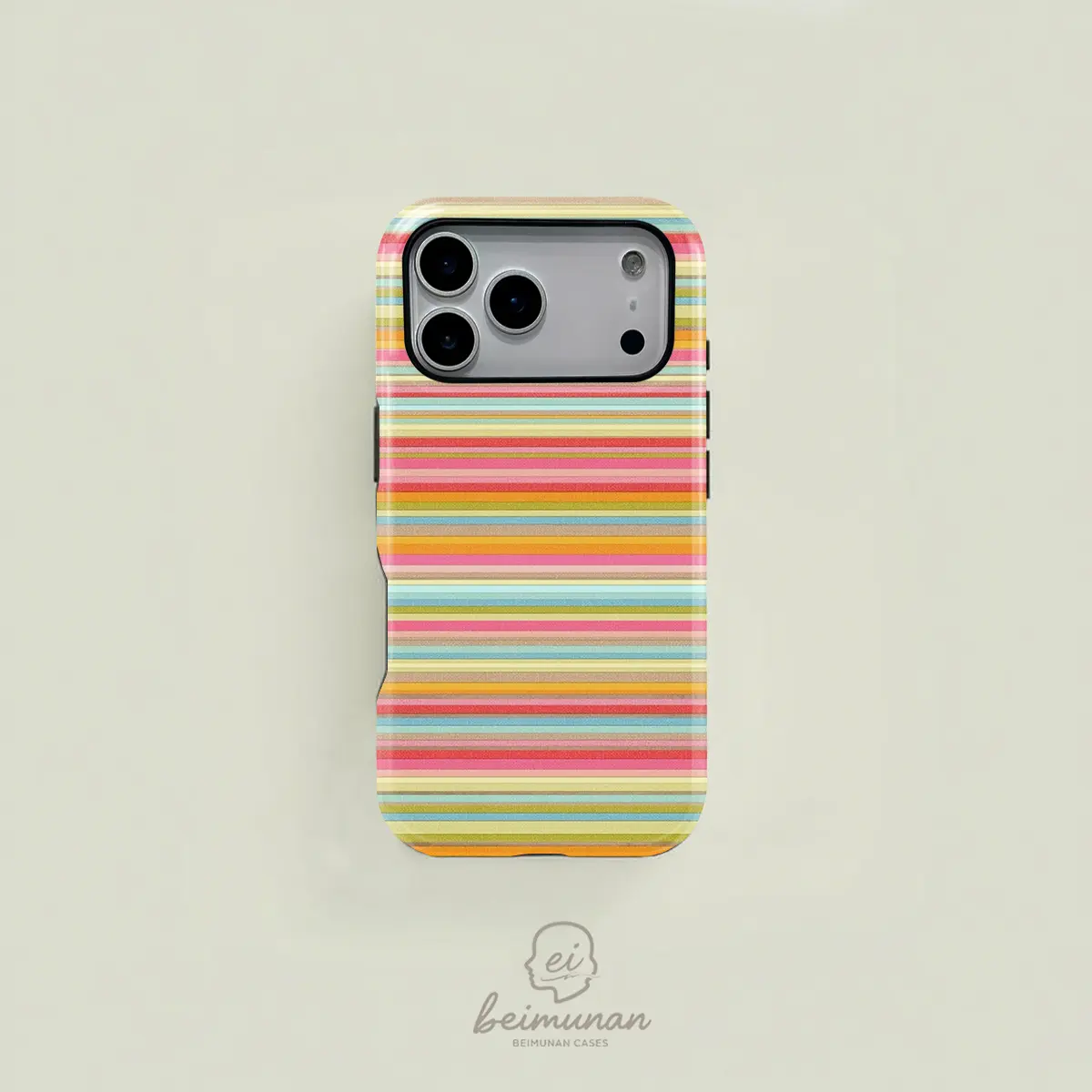 Retro rainbow stripe pattern, sturdy and durable 2-in-1 protective case, MagSafe compatible, suitable for iPhone 17/16/15/14/13/12/11 Pro Max/Plus/Pro, simple and stylish phone case, perfect birthday gift.,back to school,back to school haul, Accessories,