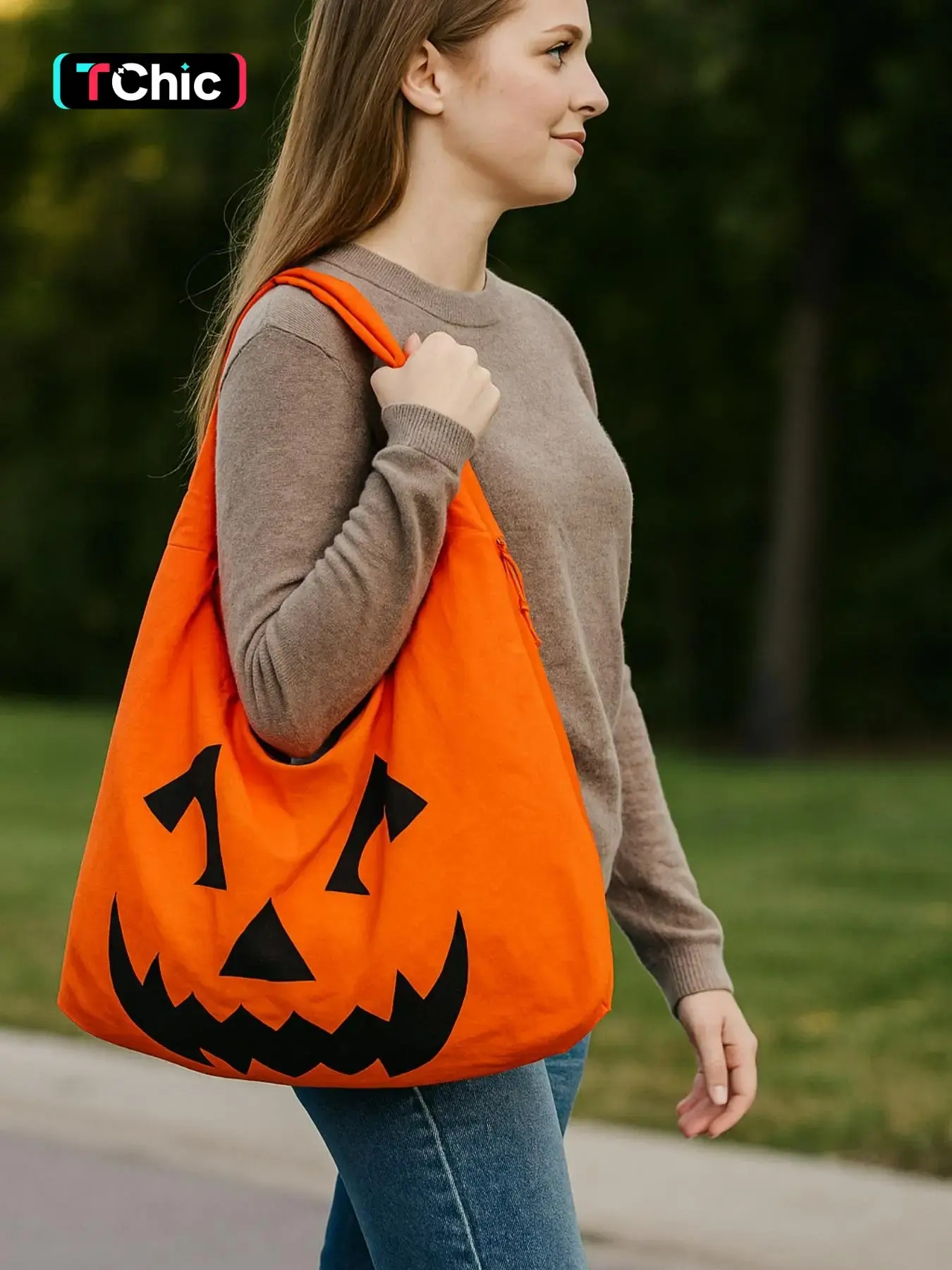 Halloween Pumpkin Bag, Large Plaid Sports Bag, Multi-Pocket Design, Cute All-Seasons Style, Fashion Tote, Perfect for Festive