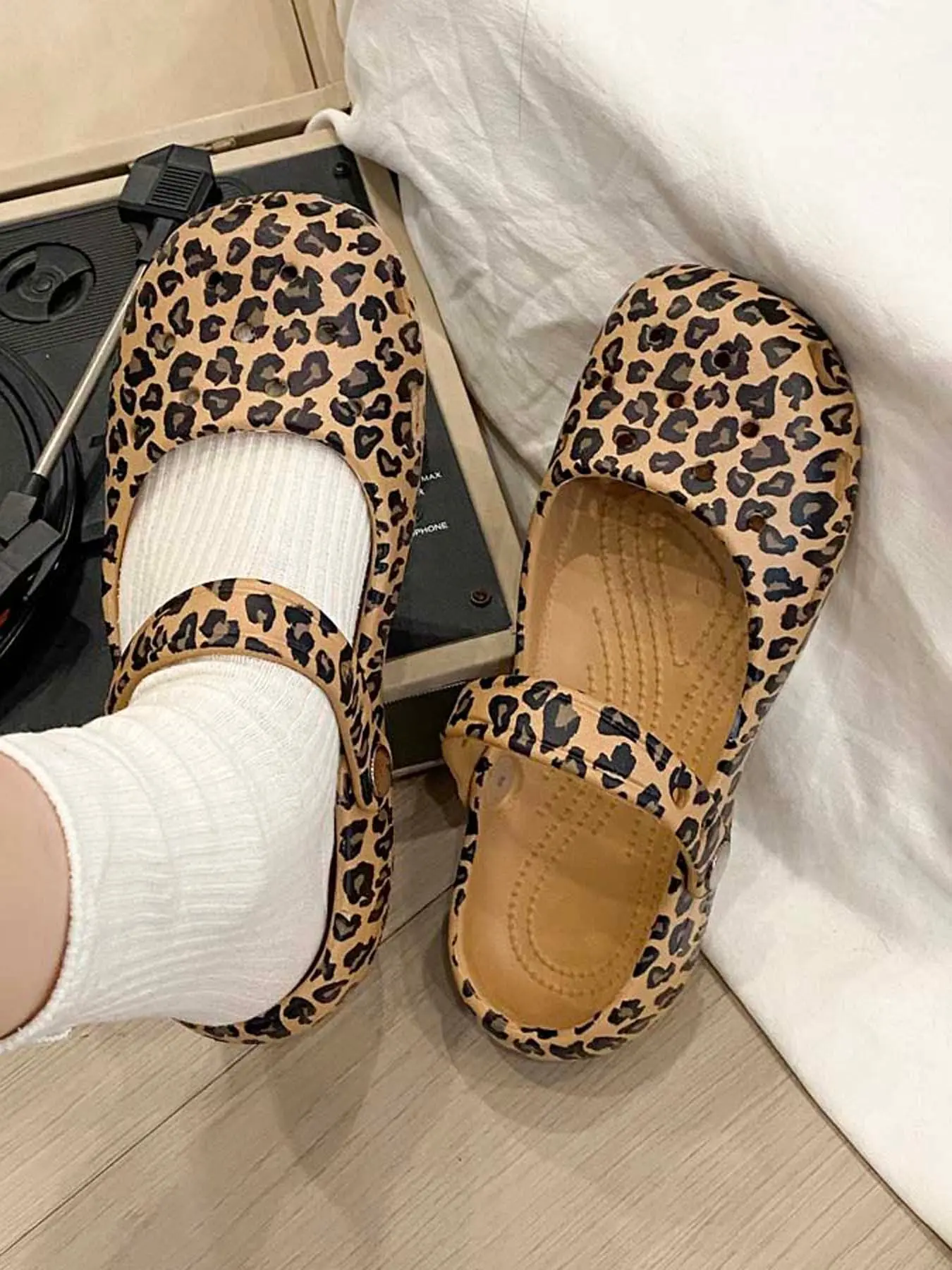 Women's Summer New Versatile Mary Jane Style Sandals, Leopard Print Soft Eva Sole, Comfortable Breathable Beach Shoes for Students, Soft Bottom Shoes