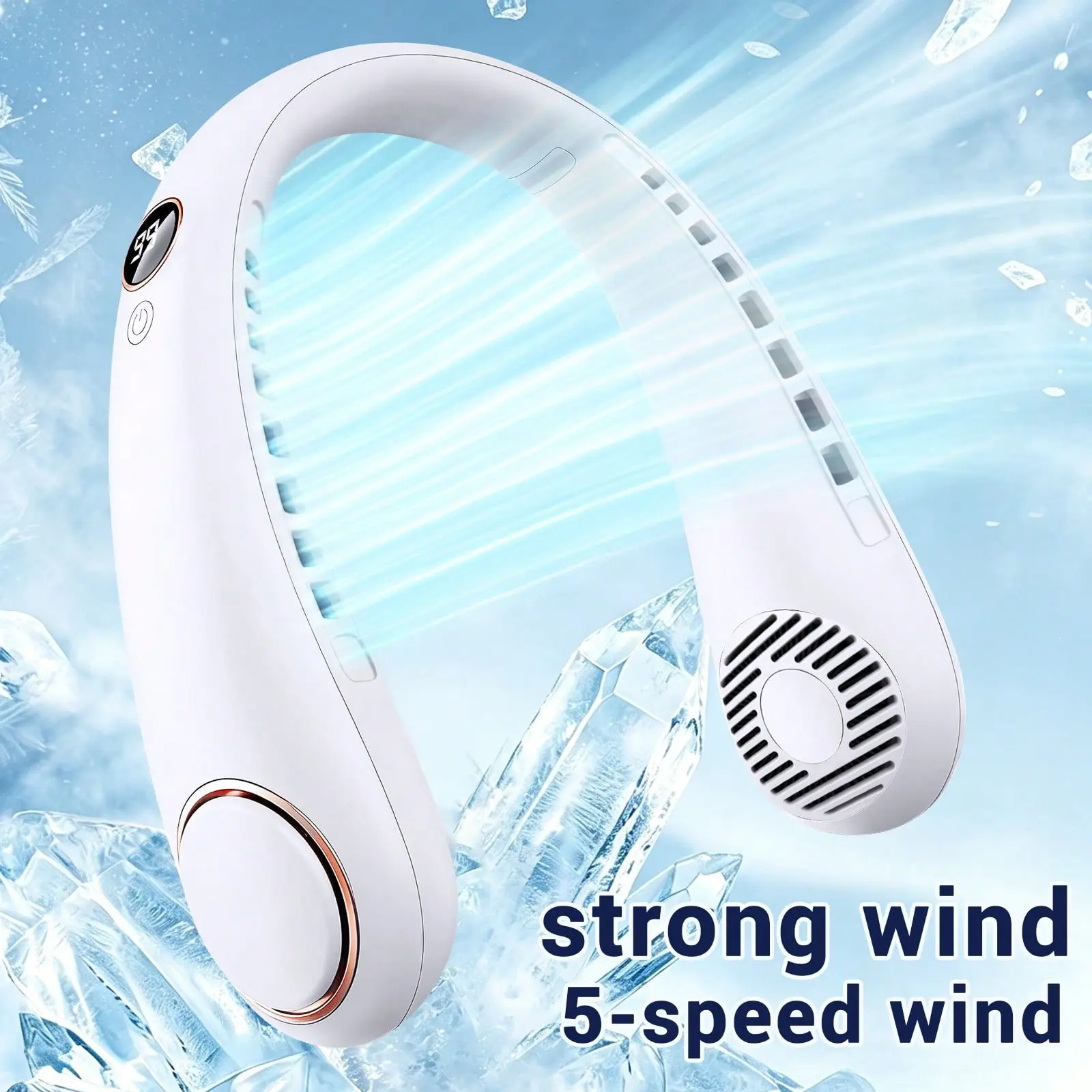 1pc Bladeless Neck-Hanging & Handheld Turbo Dual-Use Mini Portable Neck Fan - 5-Speed Adjustable, LED Display with Light, Rechargeable, Personal Cooling Fan for Students, Outdoor Travel, Holiday Party, Personal Cooling Fans