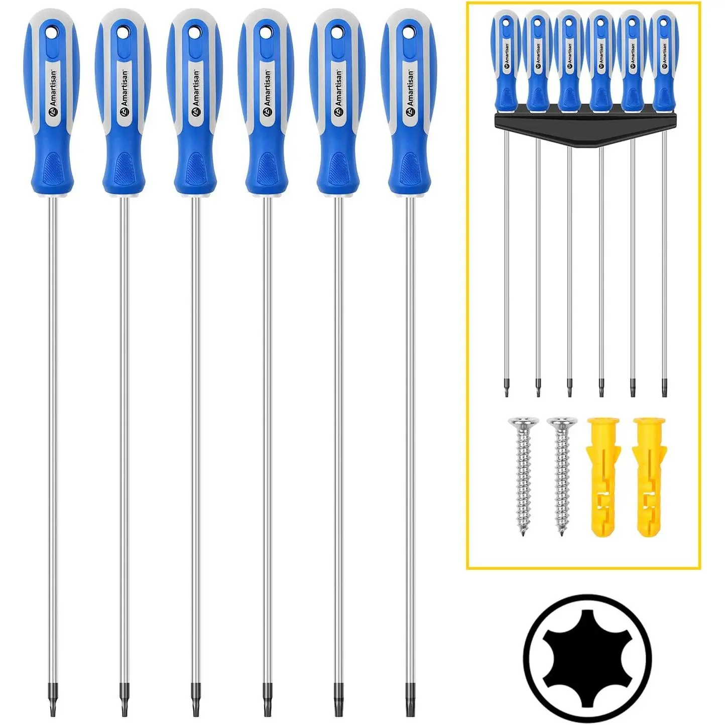6-Piece Extra Long Torx Screwdriver Set, 300mm, for Home Repair and Workshop