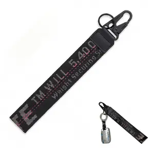 Embroidered Fabric Alloy Keychain with Stylish Wrist Strap Lanyard, 7.0 to 12.9 in EDC Accessory for Vehicles, Keys and Bags