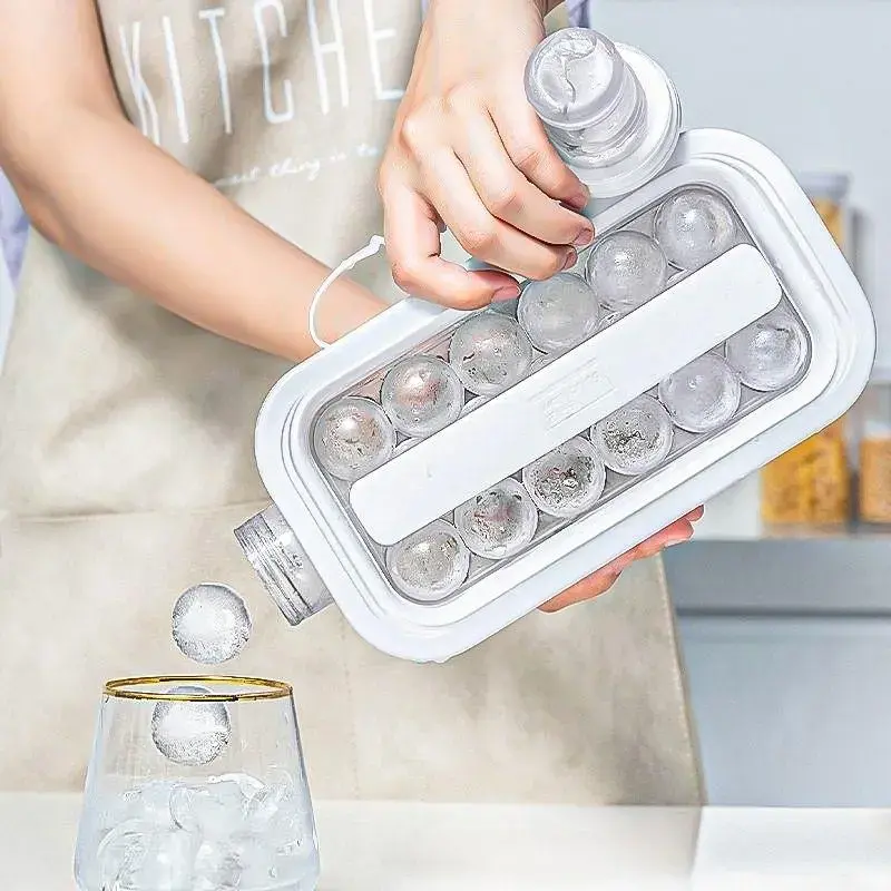 2-in-1 Easy Release Spherical Ice Ball Maker Mold, Food Grade Silicone Round Ice Tray with Airtight Ice Storage Box & Freezer Storage Bag, Multi-Purpose Ice Making Tool for Whiskey, Coffee, Water Bottles & Cocktails