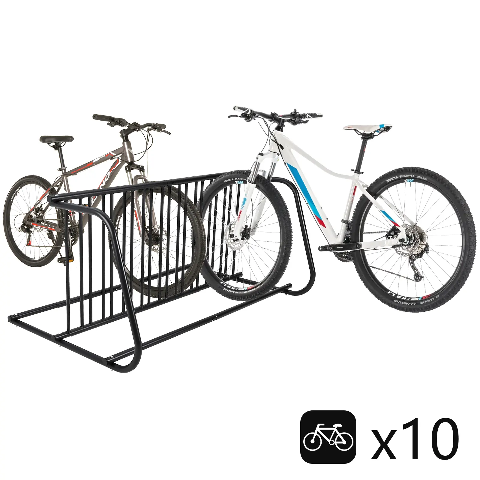 Heavy Duty Double-Sided Bike Rack, Holds 10 Bikes. Freestanding Floor Stand for Garage, Store, School. Industrial Steel, Rust-Resistant. Fits 12"-27.5" Wheels. Space-Saving Bicycle Storage Organizer for Home & Commercial Use