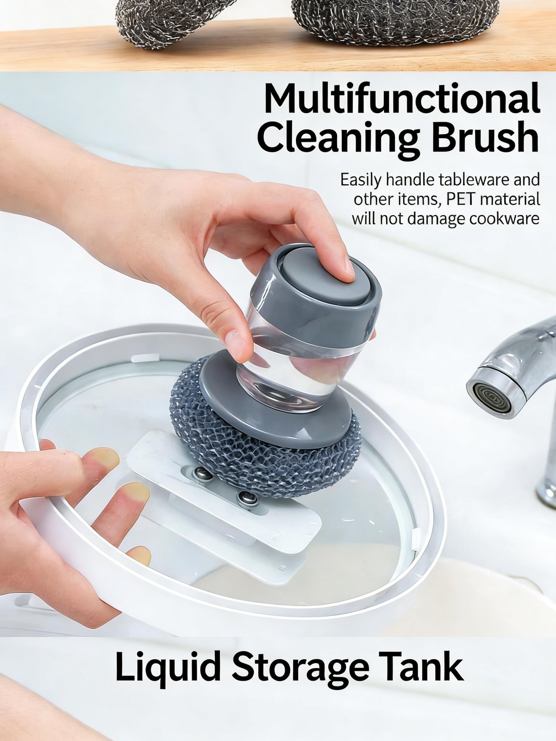 Automatic Liquid Filling Comfort Handle Soap Dispense Palm Brush for Kitchen Sink Pot Bowl Cleaning