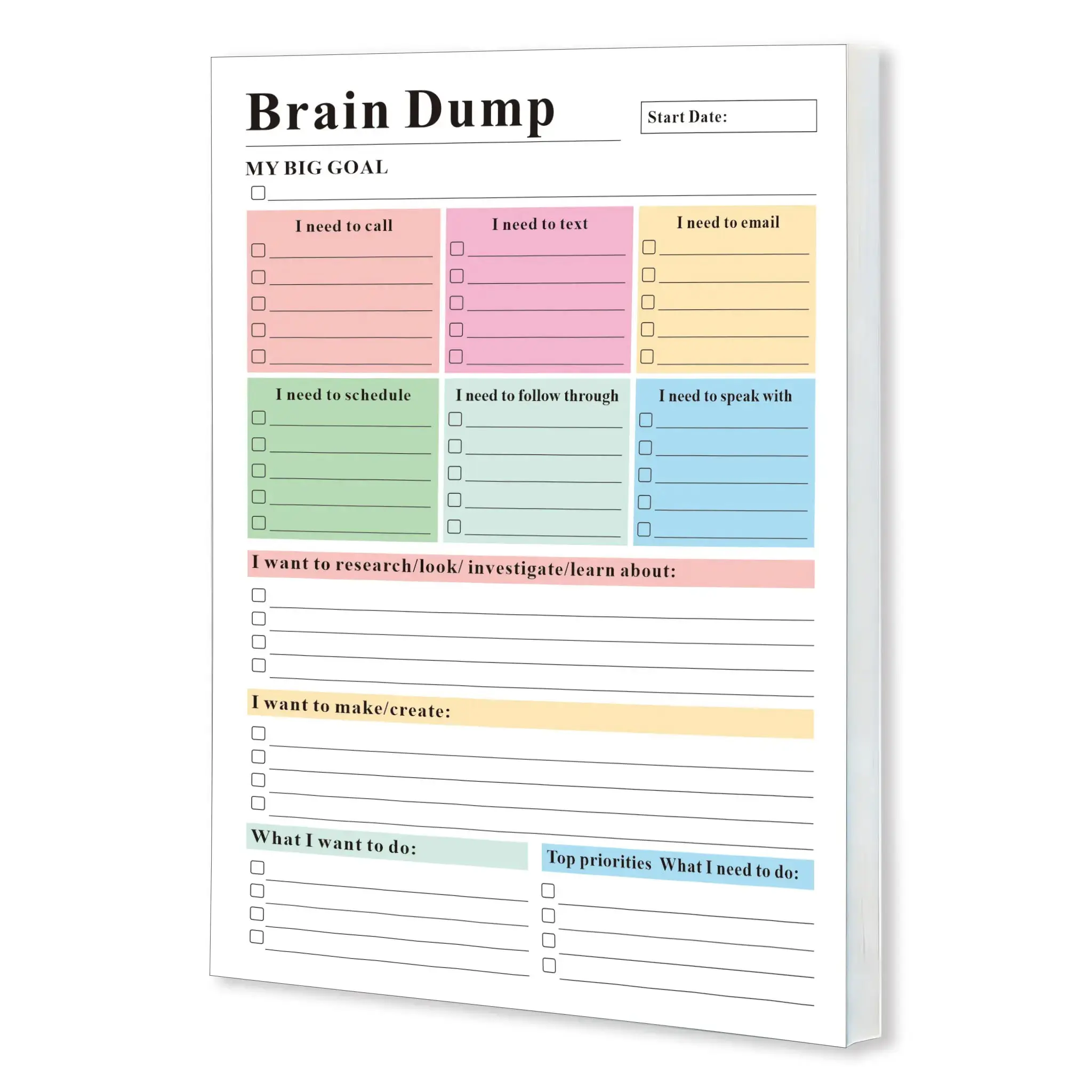🧠 Brain Dump Planner Notepad | ADHD Daily Organizer Notepad | 50 Tear-Off Sheets 8.5 x 6.5 in | Work and Personal To-Do Lists, Priorities, Schedule Planner