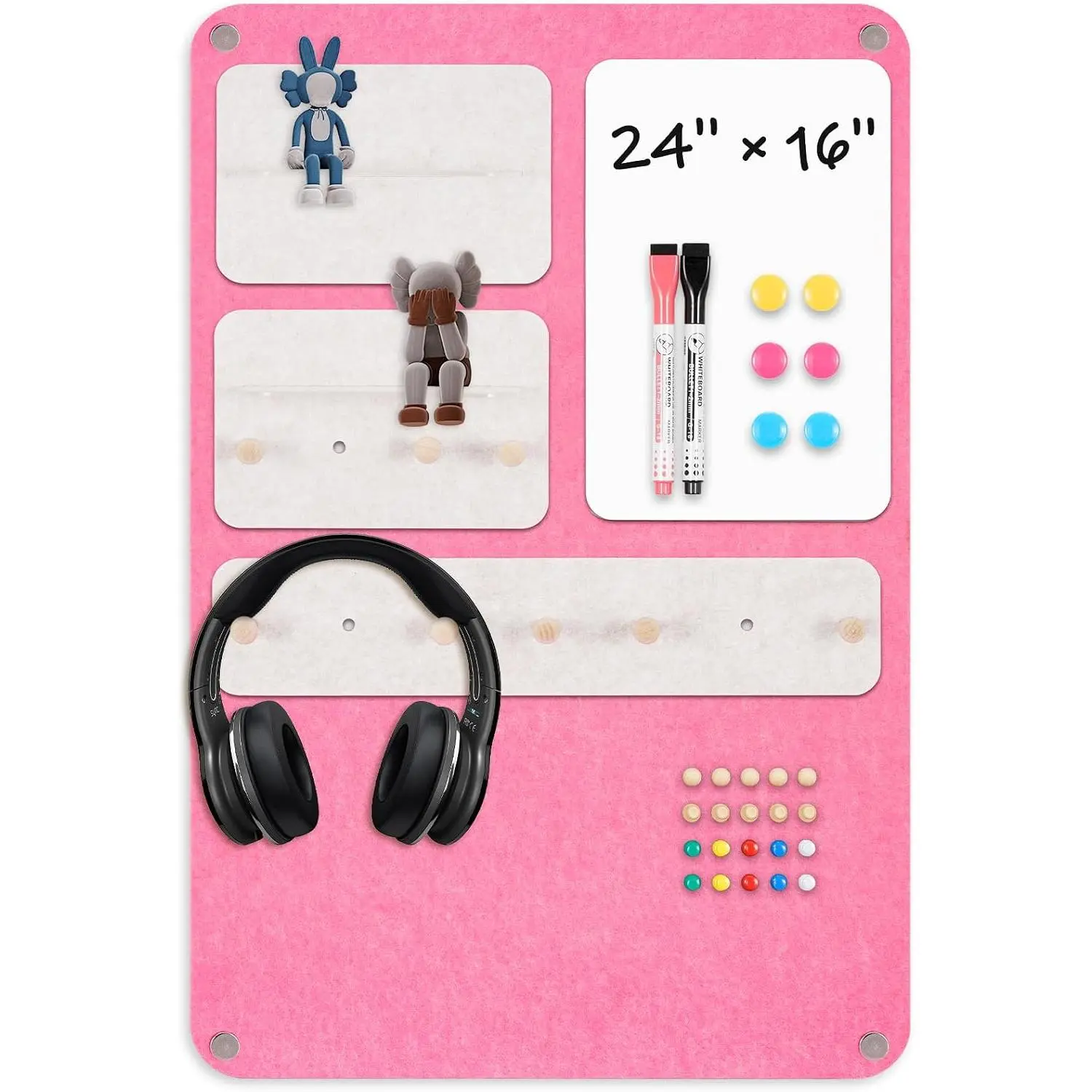 3-in-1 Foldable Felt Bulletin Board 16"x24" Vertical,  | Cork Board,  Whiteboard with  Shelves, For  Office Dorm Room Decor, With Pins