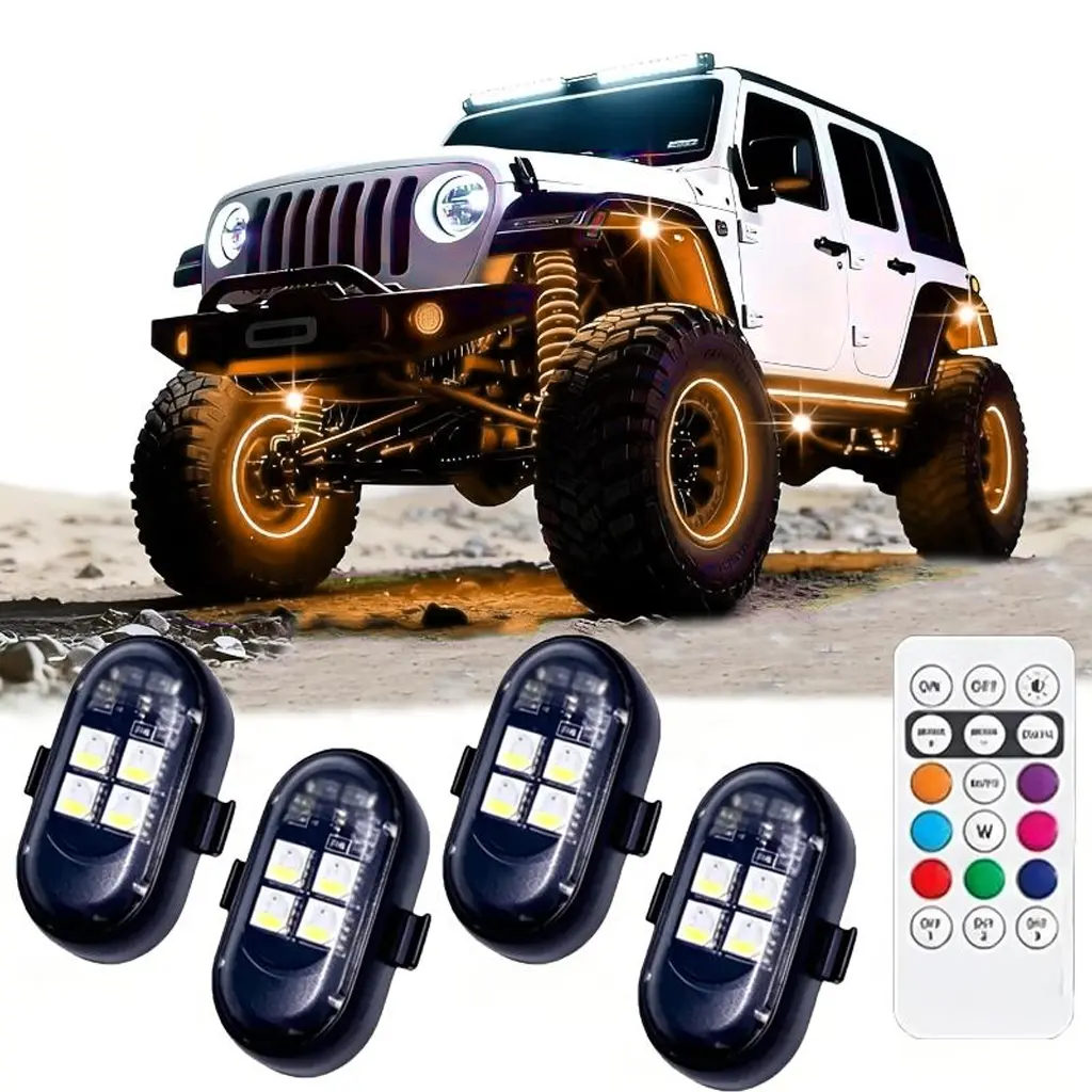 2026 Upgraded Wireless RGB Underglow LED Light Kit - IP65 Rated, Multi-Color, Dimmable, Strobe Mode, Rechargeable, Long-Lasting, Wireless Remote Control, Automotive Decor for Off-Road Vehicles, Motorcycle, Truck Mods, Car Light Embellishments, Multifuncti