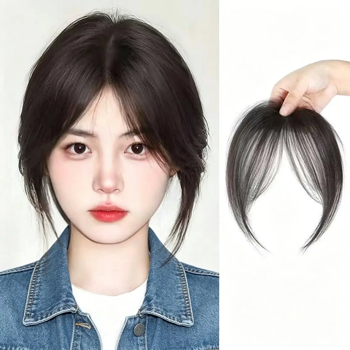Women's Frontal Hairpiece, Lightweight Center Part Bangs, Youthful Face Framing, Realistic Synthetic Hair, Medium Thickness