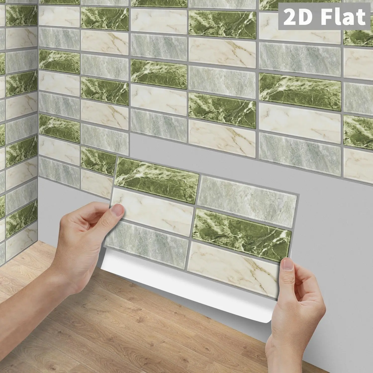 6/12/24/48PCS Mixed Emerald Green Cream Light Grey Marble Decorative Tiles Stickers, Home Decor FG PVC Crystal Peel & Stick Waterproof Oilproof Splashback for Kitchen Bathroom Floor Tile Wood Surfaces