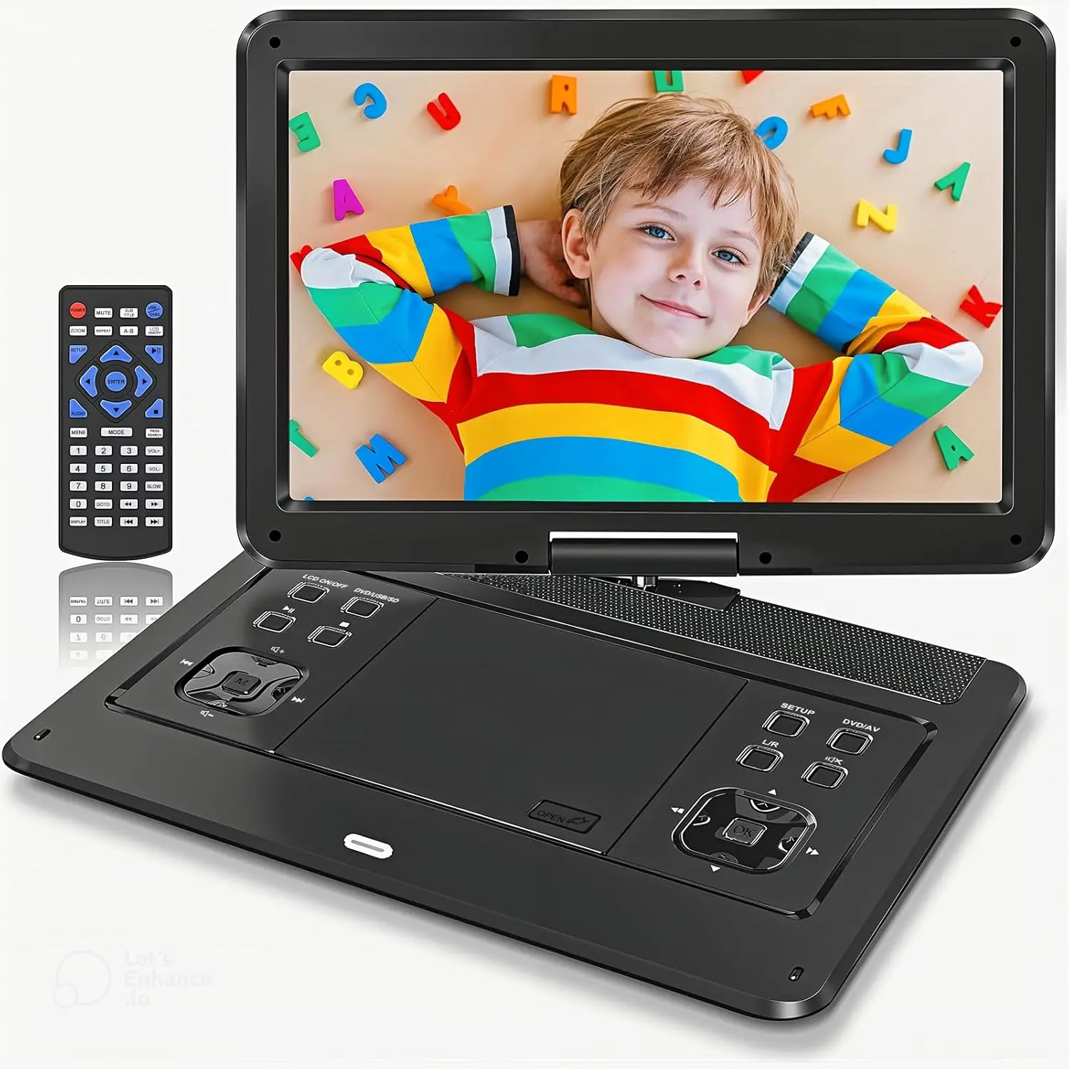 16.9" Portable DVD Player with14.1 Large  Screen, 5-6 Hrs Rechargeable , Supports Multiple Disc Formats, SD Card, USB, Sync TV, High Volume  Speaker, Black