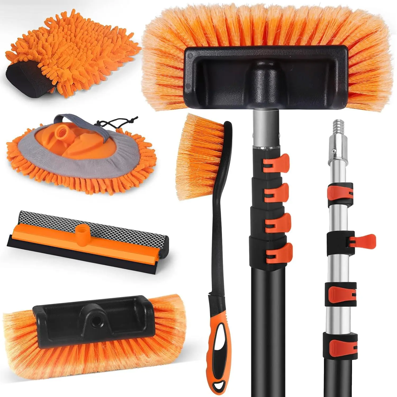 Wash Brush with Long Handle, Clean Kit with Extension Pole |  Wash Kit with 144" Scratch-Free Soft Bristle,Microfiber Clean Mop,Window ,Mitt,Wheel Brush for RV,,SUV