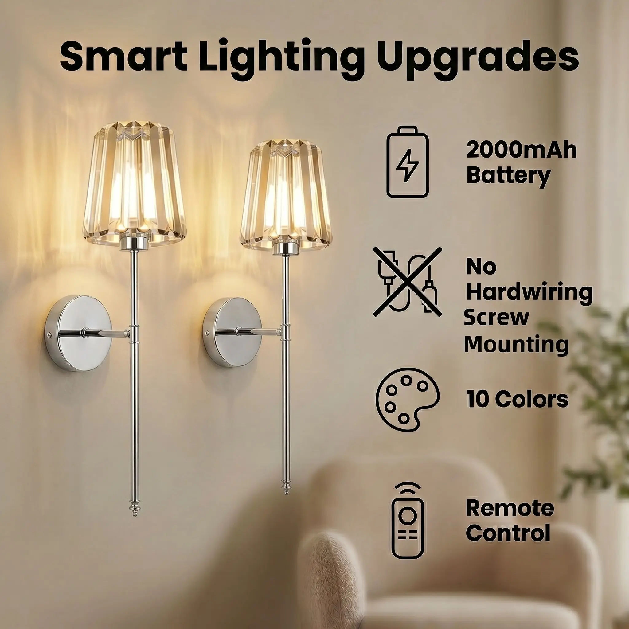 2 Pcs Rechargeable Wall Lights, Modern LED RGB Bulbs with Remote Control and Dimmable Wall Lamps, 2000mAh, Wireless Installation, Interior Led Lights, For Living Rooms, Bedrooms, Hallways for Indoor Home Wall Lighting