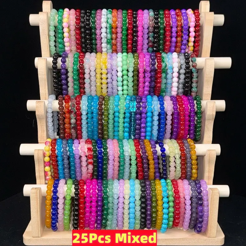 Women's Unisex 25Pcs Handcrafted Mixed Colors Glass Bead Stretch Bracelet Set, Simple Cute Bangles Stack, Daily Wear Valentine’s Day Gifts, All Seasons Fashion Costume Jewelry