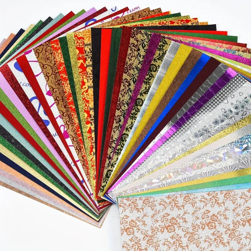 A4/A5/A6 GlitterTextured Scrapbook Paper - 50 Sheets Assorted Colors Designs Embossed Holographic Art Paper Pack for Greeting Cards Scrapbooking Collage Holiday Crafting Patterned Papers