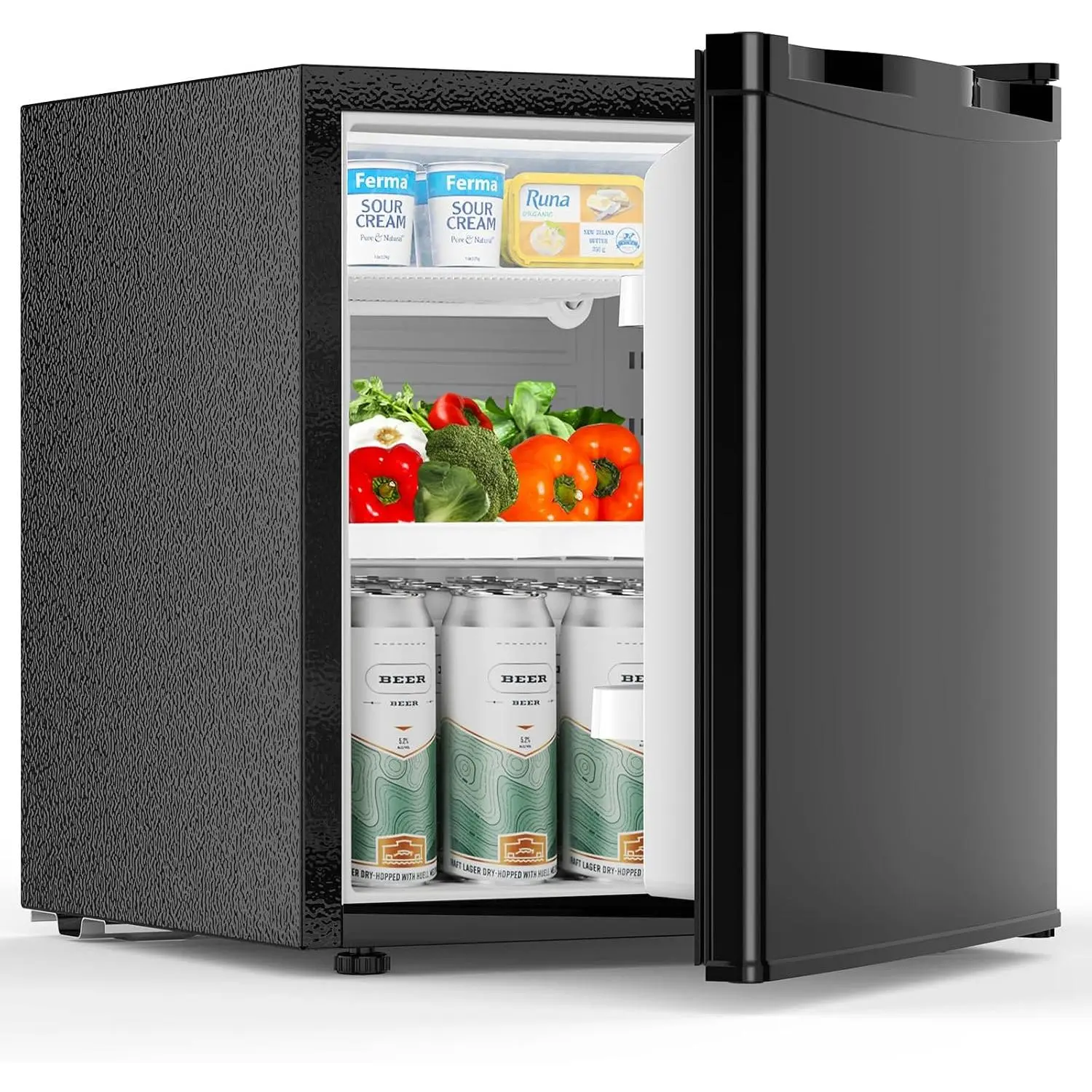 1.3 Cu.Ft Mini Fridge, Reversible Single Door Compact Refrigerator | Removable Shelves, 7 Adjustable Thermostats, Low Noise for Office, Dorm, Bedroom, Apartment, Black