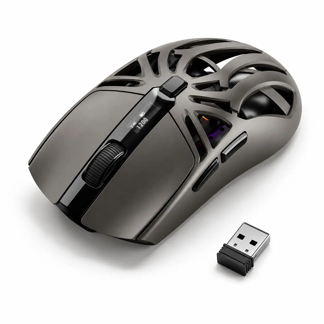 Rs8 Three-In-One Wireless Lightweight Adjustable Dpi Mouse, Metal Mesh, LCD Display, Six Dpi Levels, Bluetooth-compatible & 2.4g, Gaming & Office, Multi-Device Compatible