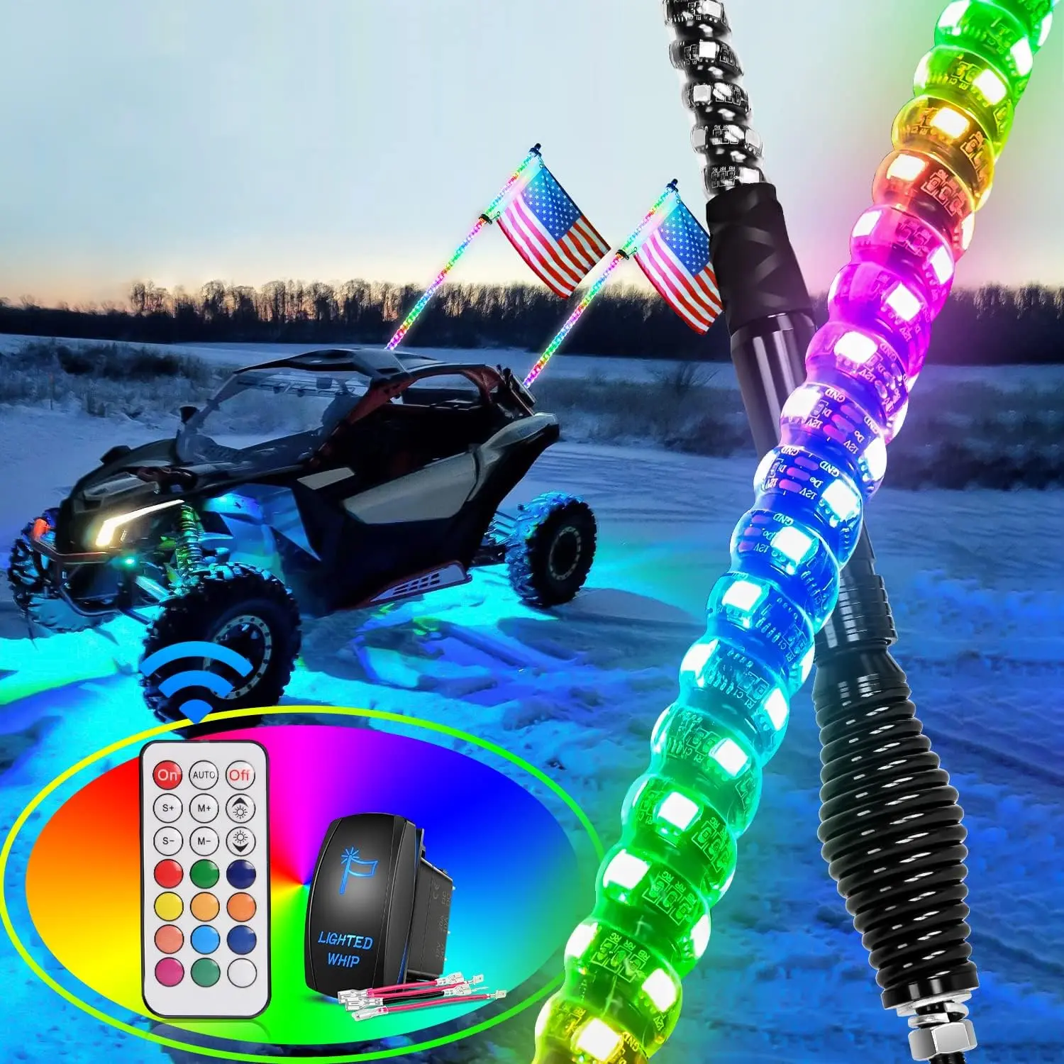 Nilight 2PCS 6FT Spiral RGB LED Waterproof Lights with Spring Base, Chasing Effect & RF Remote Control, Lighted Antenna Whips for Can-Am ATV/UTV Outdoor Safety, Rgb Lighting