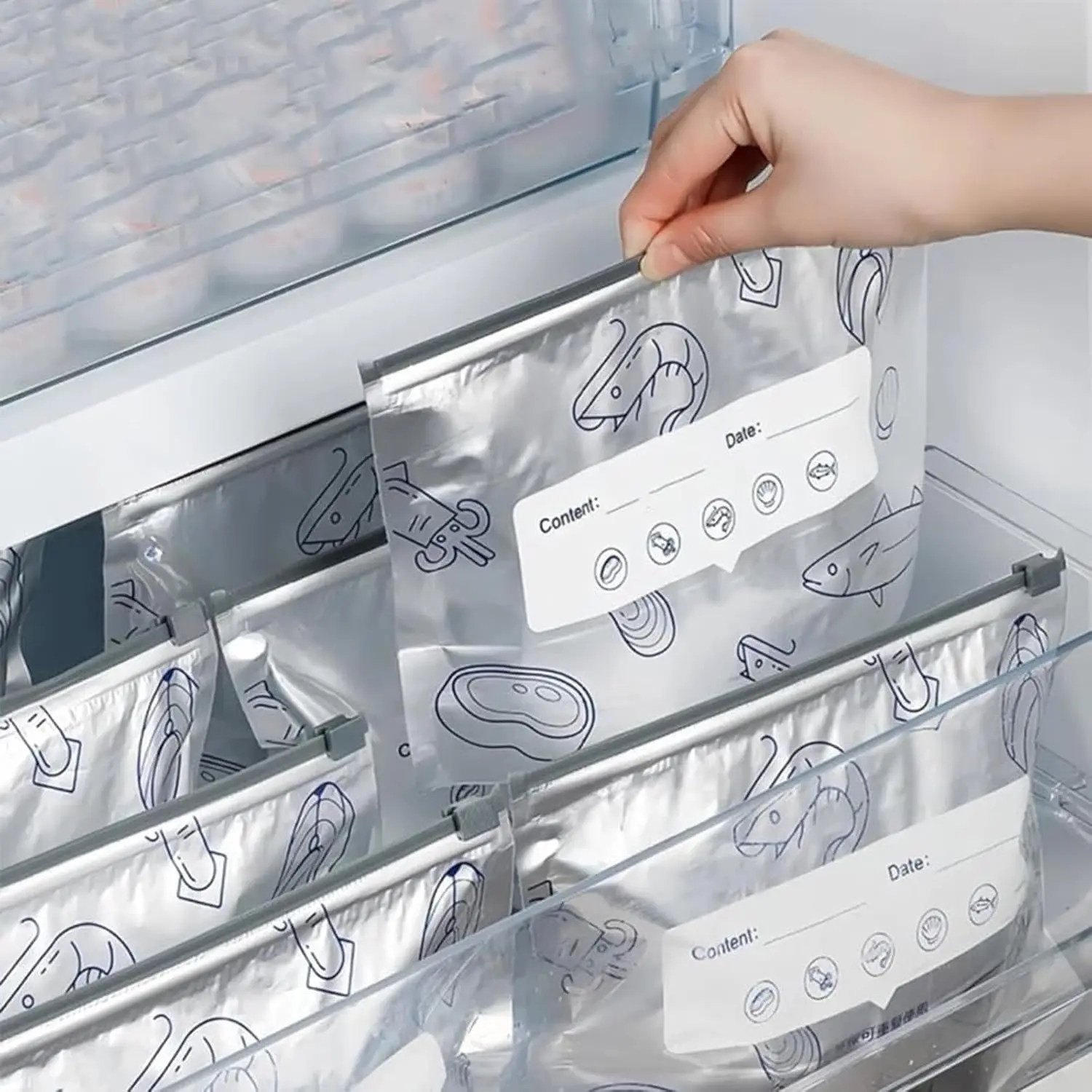 Reusable Upgraded Thickened Aluminum Foil Sealing Storage Bags, 30 Pack Stand Up Sealable Storage Bags with Labels and Zipper Locks, Suitable For Washable Kitchen Items Like Vegetables, Fruits, and Meat