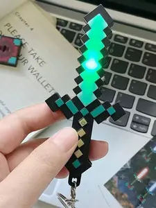 Mini Diamond Sword Glowing Feature Keychain, Minecraft Theme, Rechargeable Color-Changing Children's Toy Pendant, Creative Holiday Small Gift
