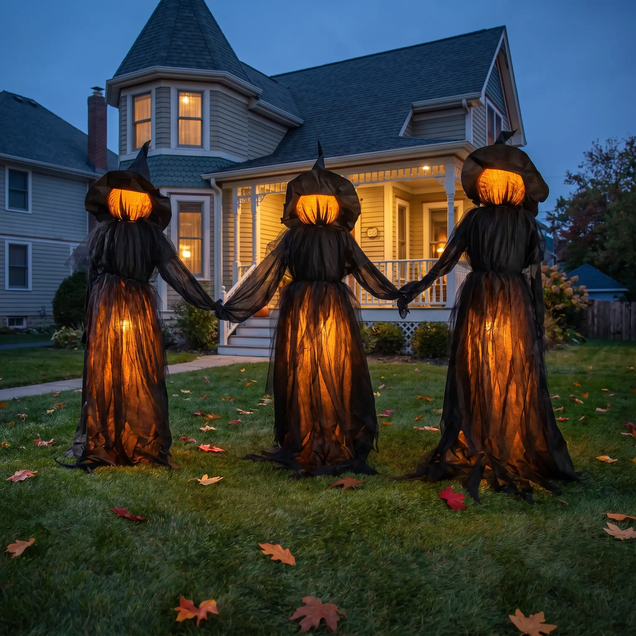 3Pcs Light-Up Holding Hands Faceless Witch Stakes - 2026 Edition Outdoor Halloween Decor, Festive Party Lawn Supplies (Home & Festive Decorations)