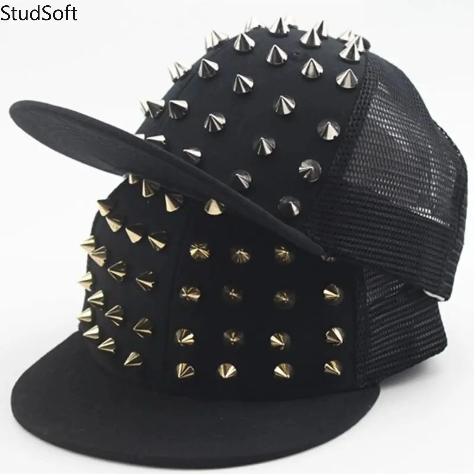 Gothic Punk Baseball Cap with Stud Spikes, Men's Flat Bill Snapback Hat, Adjustable Streetwear for Music Festival Outfits, Male Wear, Music Festival Outfit, Adjustable Size,back to school,back to school haul
