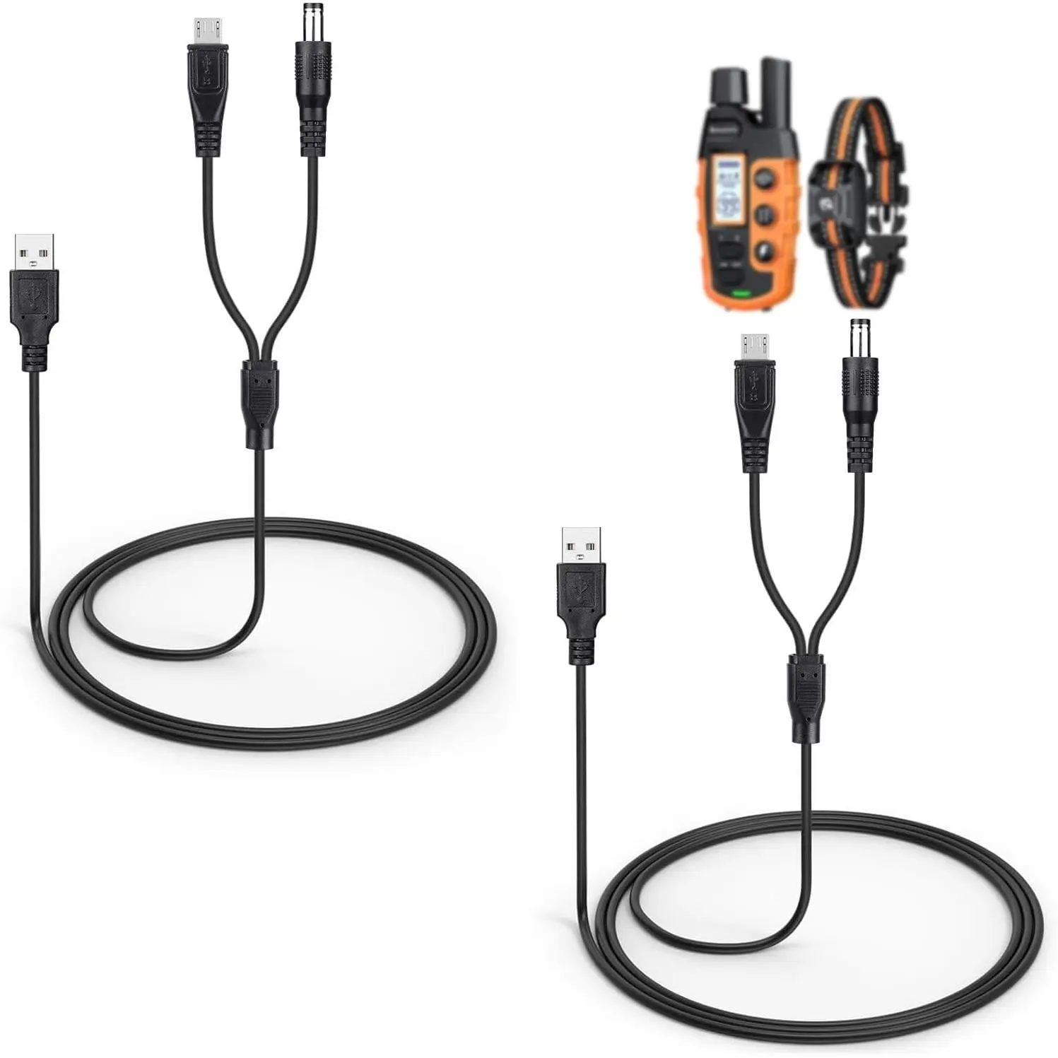 2-Pack Charger Cord for Dog Shock Collar RS2A and RS2B, 2-in-1 Training Collar USB Charging Cable