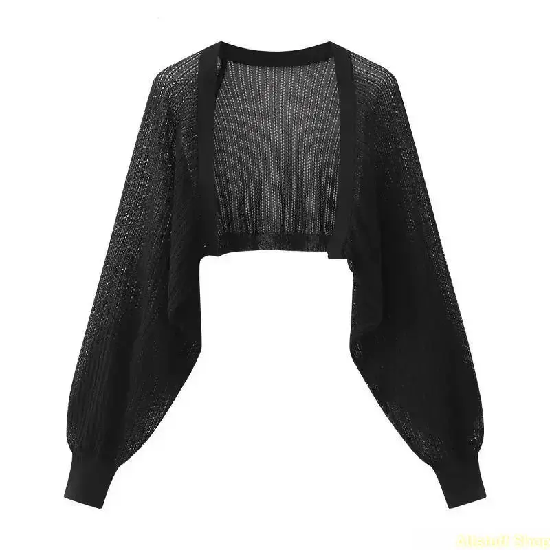 Women's Sporty Lightweight Ice Silk Knit Clothing Set - Minimalist Long Sleeve Cardigan with Half Back Cut and Camisole for Sun Protection, Everyday Wear, Outdoor Sport, Casual Activewear Set, Tops, Knitwear, Women 2 Piece Sets tiktokshopbacktoschool