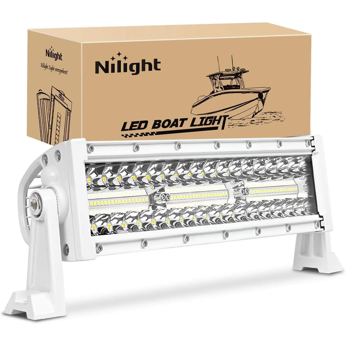 Nilight Marine LED Light Bar Navigation Lights 13.5 Inch White Spot Flood Combo Ponton Boat Deck Dock Lighting for Night Fishing T-top Stern Yacht Port Sailboat Trucks Tractors