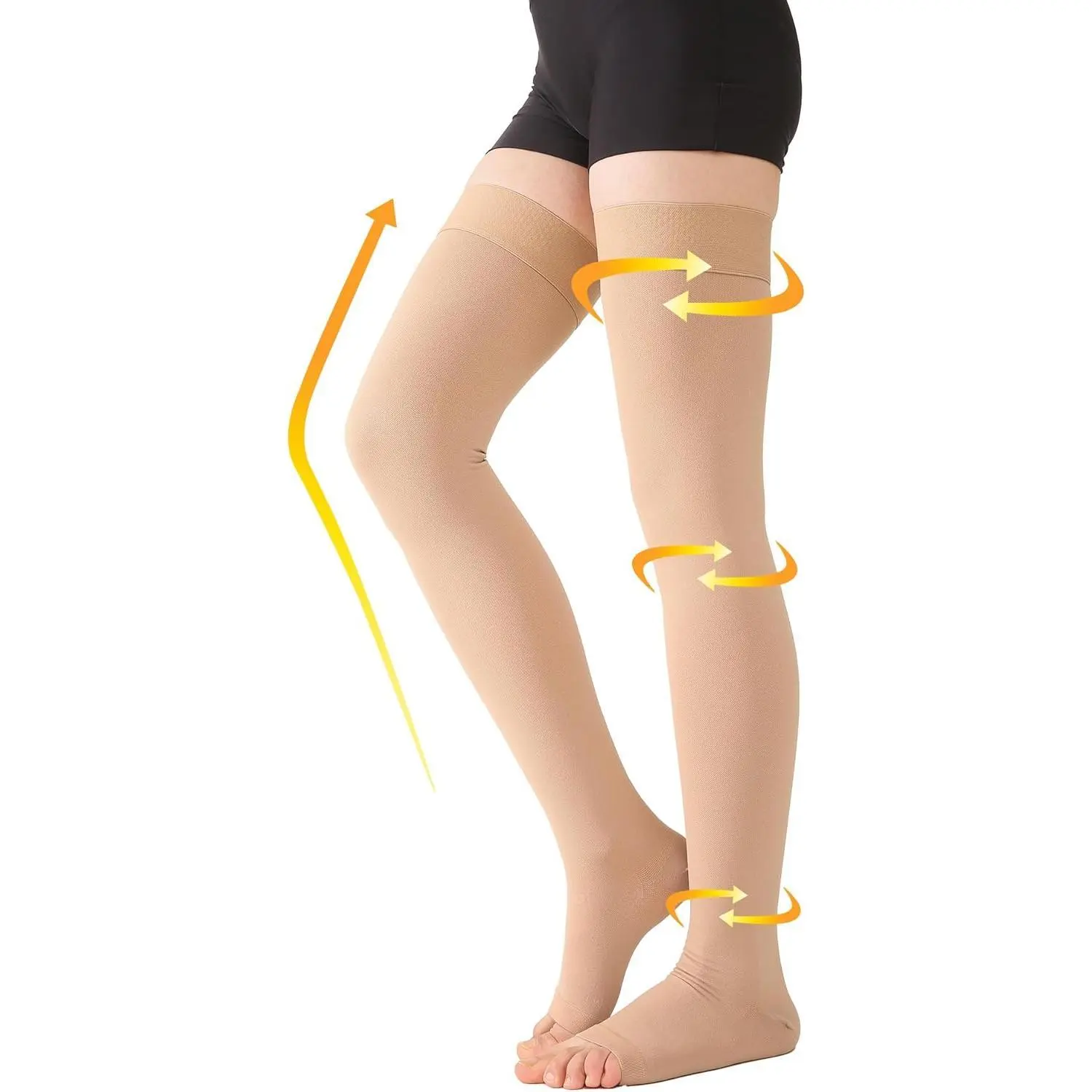 Breathable Thigh High Compression Stockings for Women & Men, Opaque Open Toe Pair with 20-30 mmHg Graduated Support for Varicose Veins, Swelling & Edema, Breathable Compression Socks, Compression Socks Women