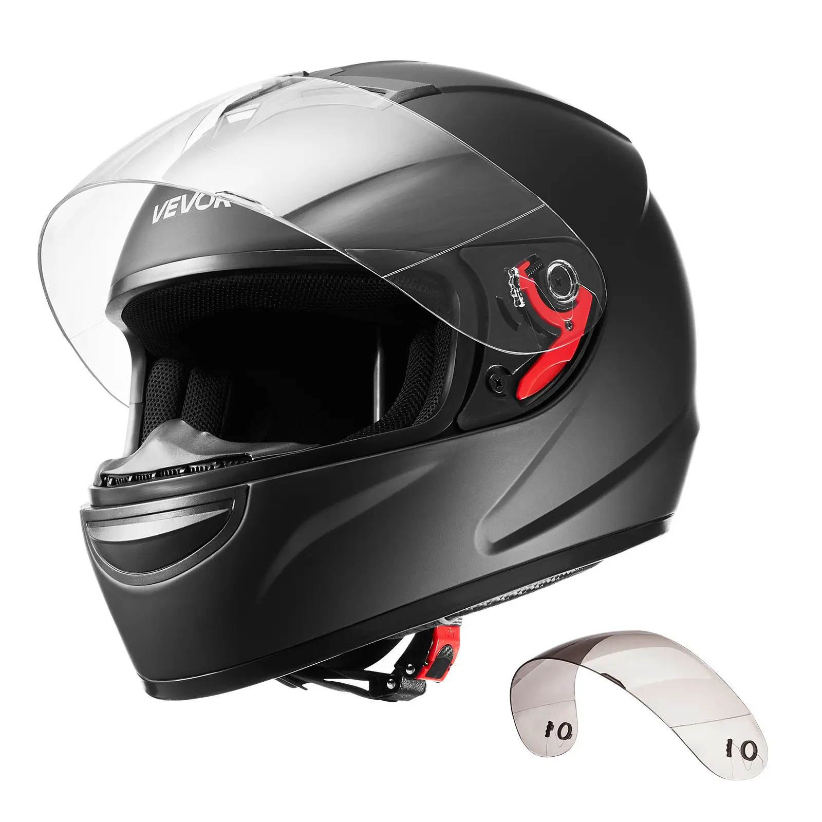 【Summerfinds】VEVOR DOT Certified Full-Face Adult Motorcycle Helmet, ABS Material with Ventilation, Dual Visors (Tinted & Clear), Detachable Liner, Size M Matte Black for Motocross Dirt Bike Racing Street