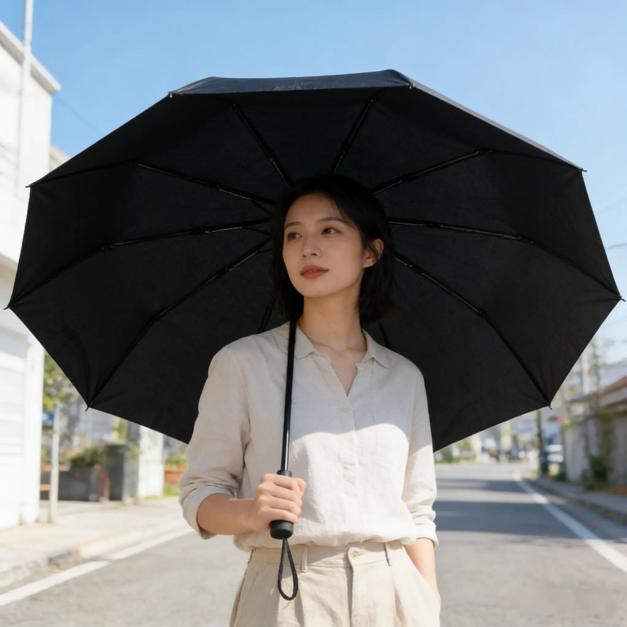Large Foldable Multi-Rib Sunshade Umbrella, 1 Pack, Super Strong Windproof Umbrella, Fully Automatic Large Outdoor Camping Leisure Umbrella, Gift Umbrella for Friends, Father's and Mother's Day Gift Umbrella, Daily Use Business Umbrella (Umbrella Shaft Fi