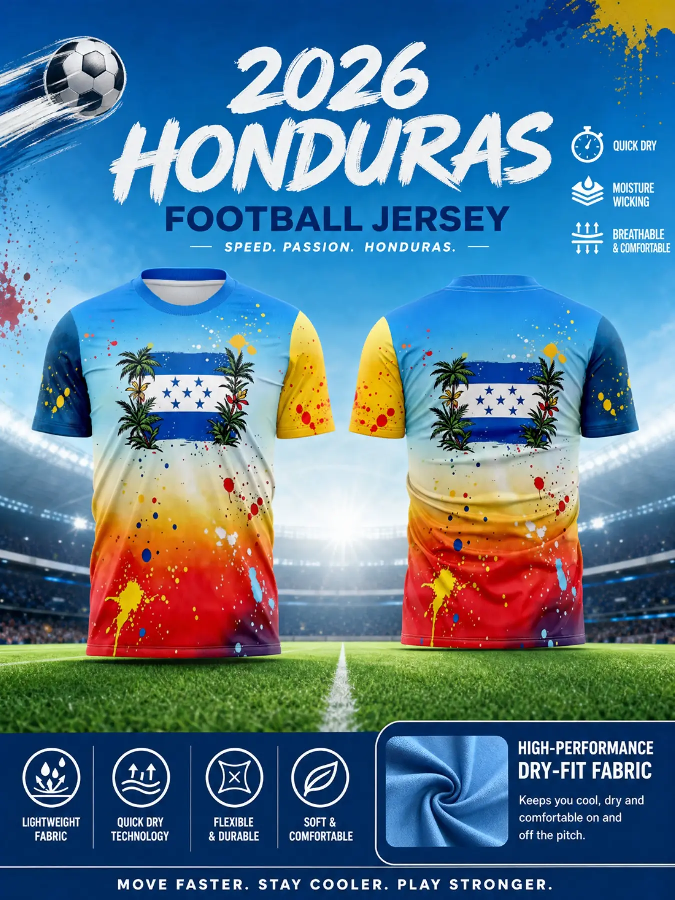 Gradient Palm Tree Print Soccer Training Jersey, Lightweight Quick-Dry Mesh Top, Sporty Fitted Short Sleeve, All Seasons