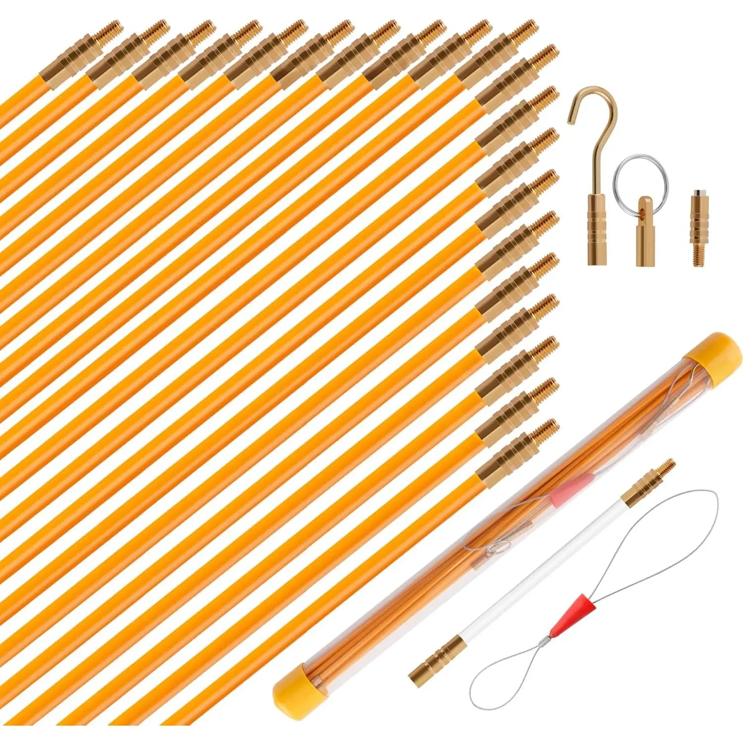 22FT Fiberglass Electrical Wire Running Kit Wire Fishing Tools Fish Tape Wire Puller Through Wall Cable Snake Fish Rods Kit with Different Attachments