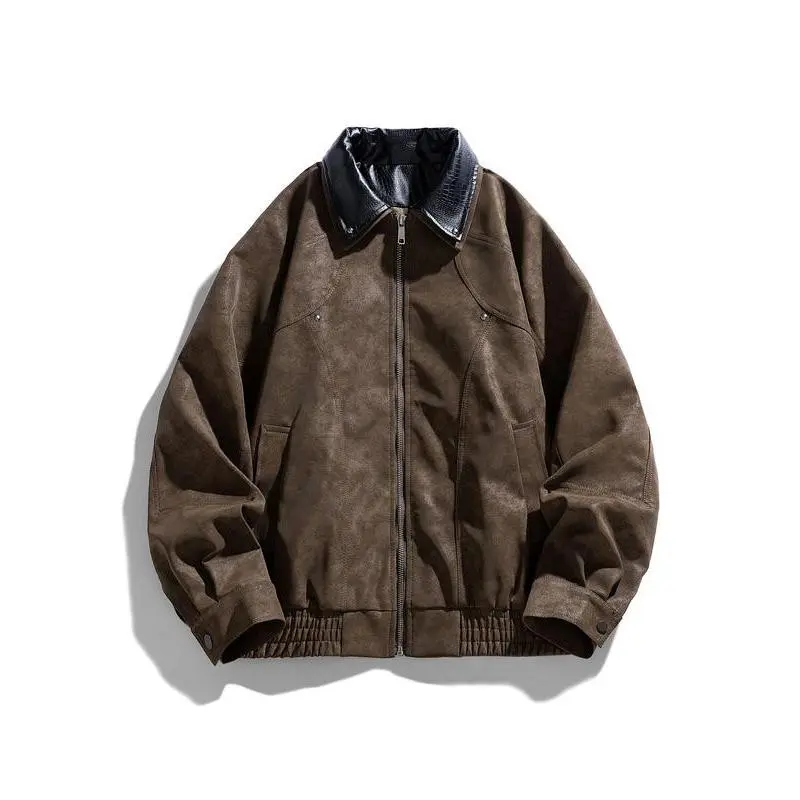 Men's Solid Color Motorcycle Jacket, Regular Fit Casual Comfy Long Sleeve Baseball Collar Outerwear for Daily Wear, Men's Clothing for Fall & Winter, Coats
