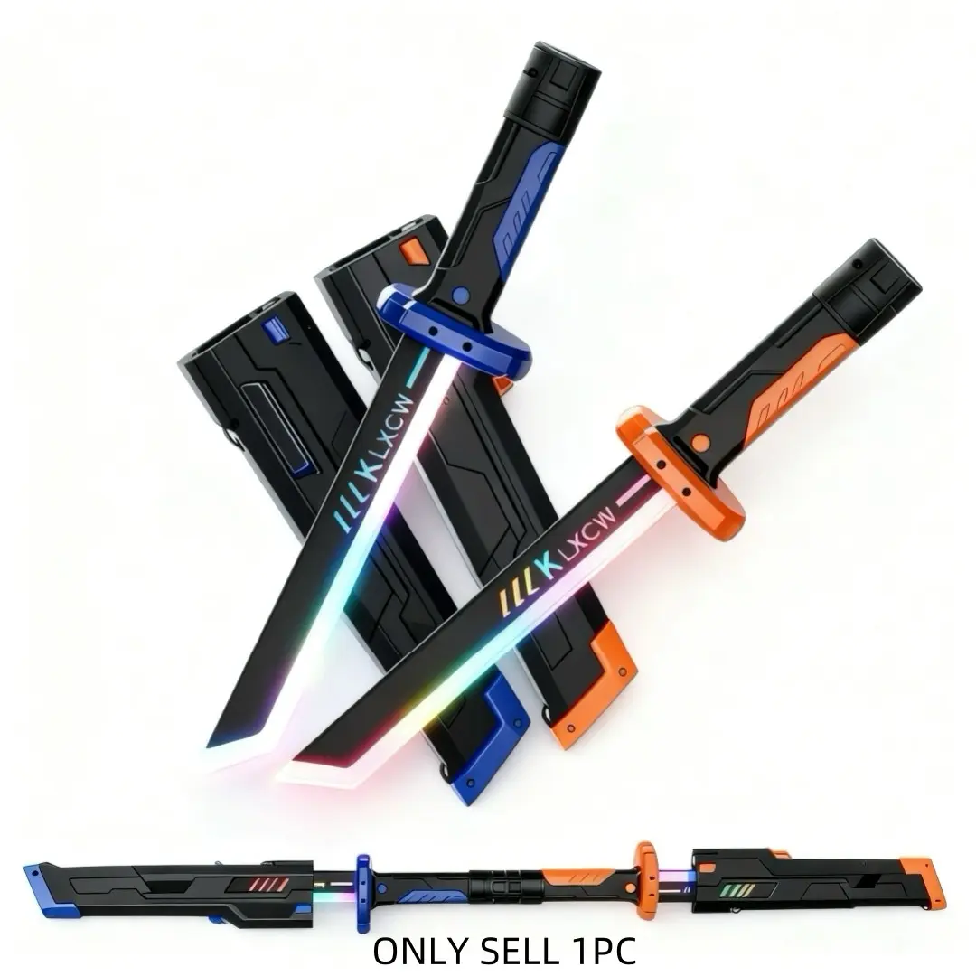 Seven-Color Light-Up Samurai Sword Toy, Cool LED Effects, Laser Blade, Includes Box, Battery-Powered, Ages 3+, Educational Playset