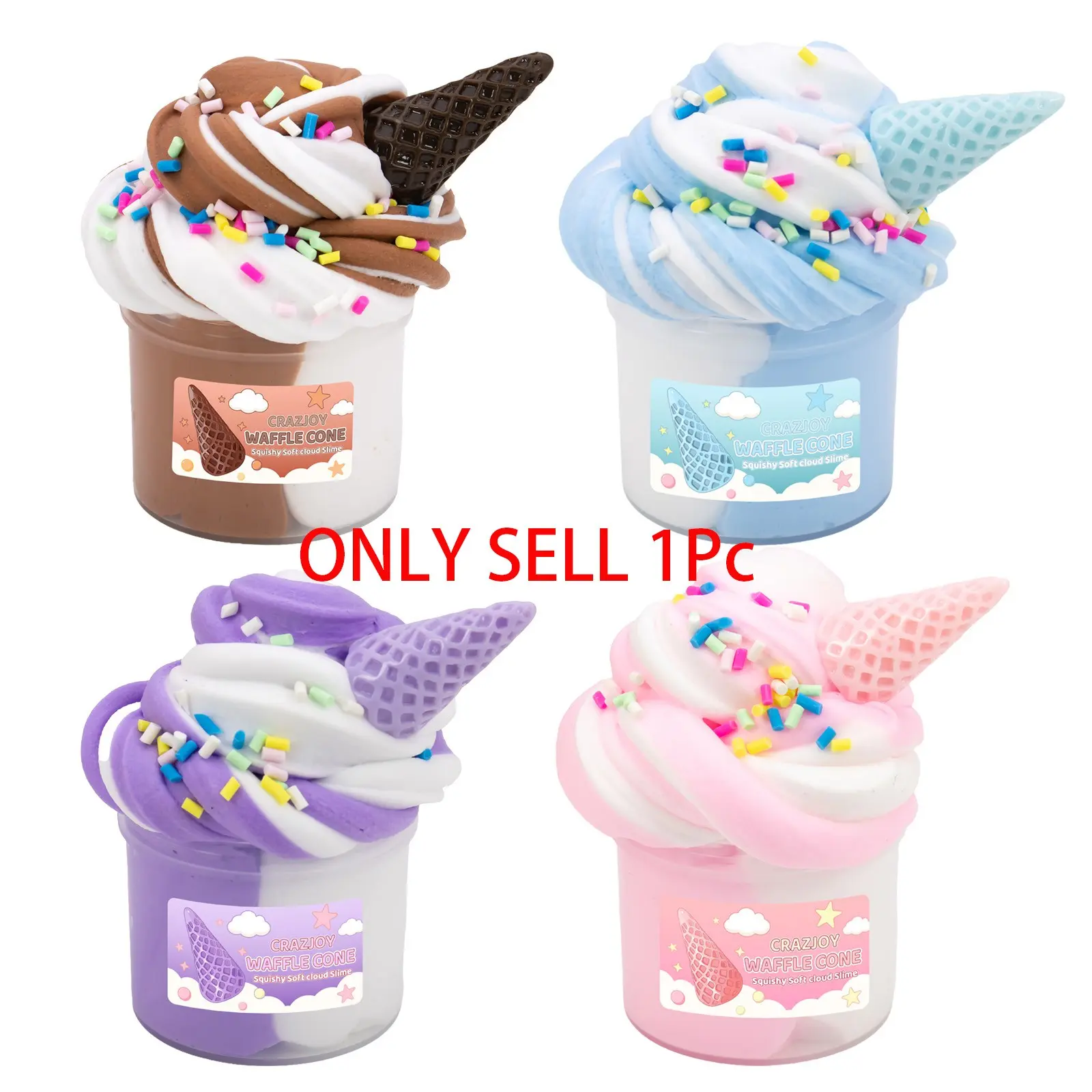 70ml Soft Scented Mellow Squishy Bicolor Butter Slime Kit with Ice Cream Cone Charms, Birthday Party for Boys Girls Gifts, Non-Sticky Slime Putty