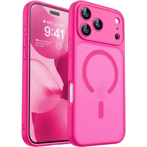Magnetic Compatible with iPhone 17 Pro Case, Upgraded [Full Camera Protection] [Compatible with Magsafe] [Translucent Matte] Shockproof Protective Phone Cover 6.3 Inch - Hot Pink