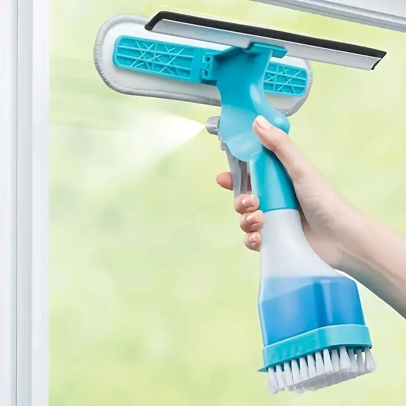 4 in 1 Glass Cleaning Brush, 1 Count Multifunctional Window Squeegee Scrubber, Creative Household Cleaning Tool for Bathroom, Mirror, Window, Tile