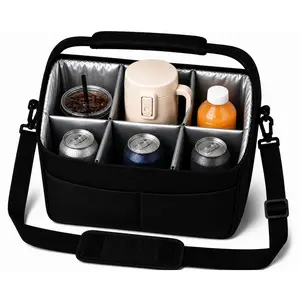 4/6 Cup Drink Carrier Tote Bag with Adjustable Dividers, Reusable Large Capacity Beverage Holder for Coffee, Tumblers, Juice, Milk Tea, Family Outings, Car Travel, Takeout, Picnic