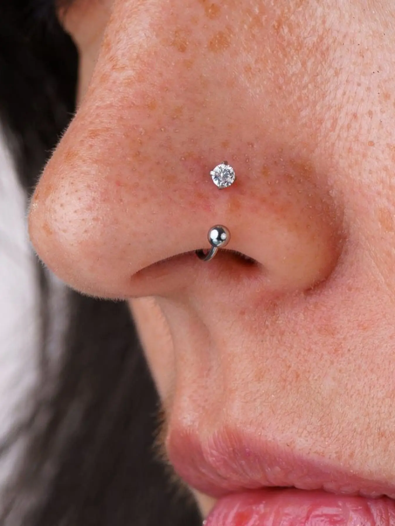 Women's Nose Ring, Simple Stackable Stainless Steel Zircon U-Shaped C-Shaped Horseshoe Screw Thread, Waterproof Allergy-Free, 21g 0.8mm Thin Rod Piercing Jewelry
