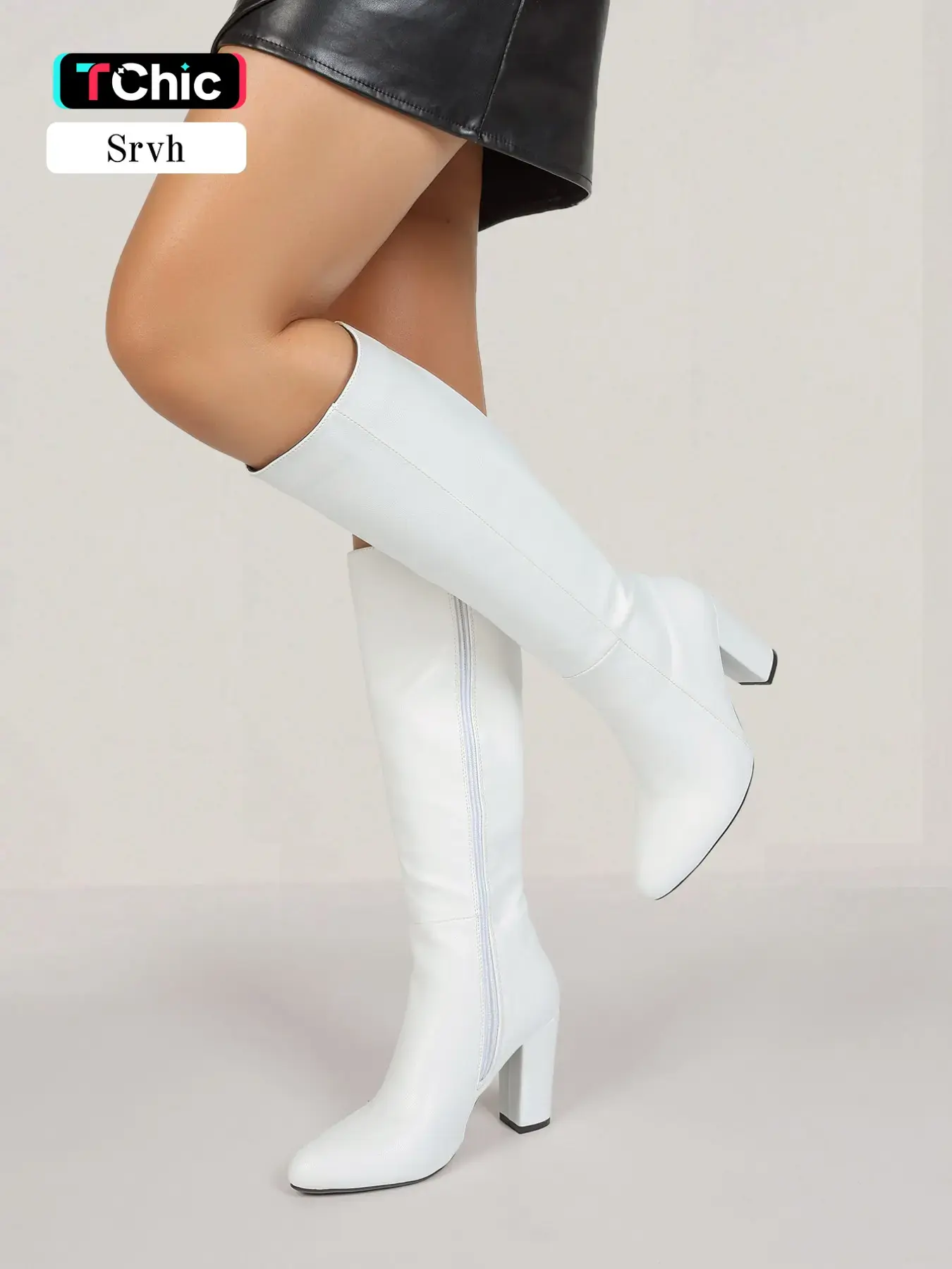 Women's Fashionable Solid Color Pointed Toe Boots with Zipper, Elegant Zipper Design Heeled Knee Boots for Daily Wear, Female All-match Trendy Shoes for Fall & Winter