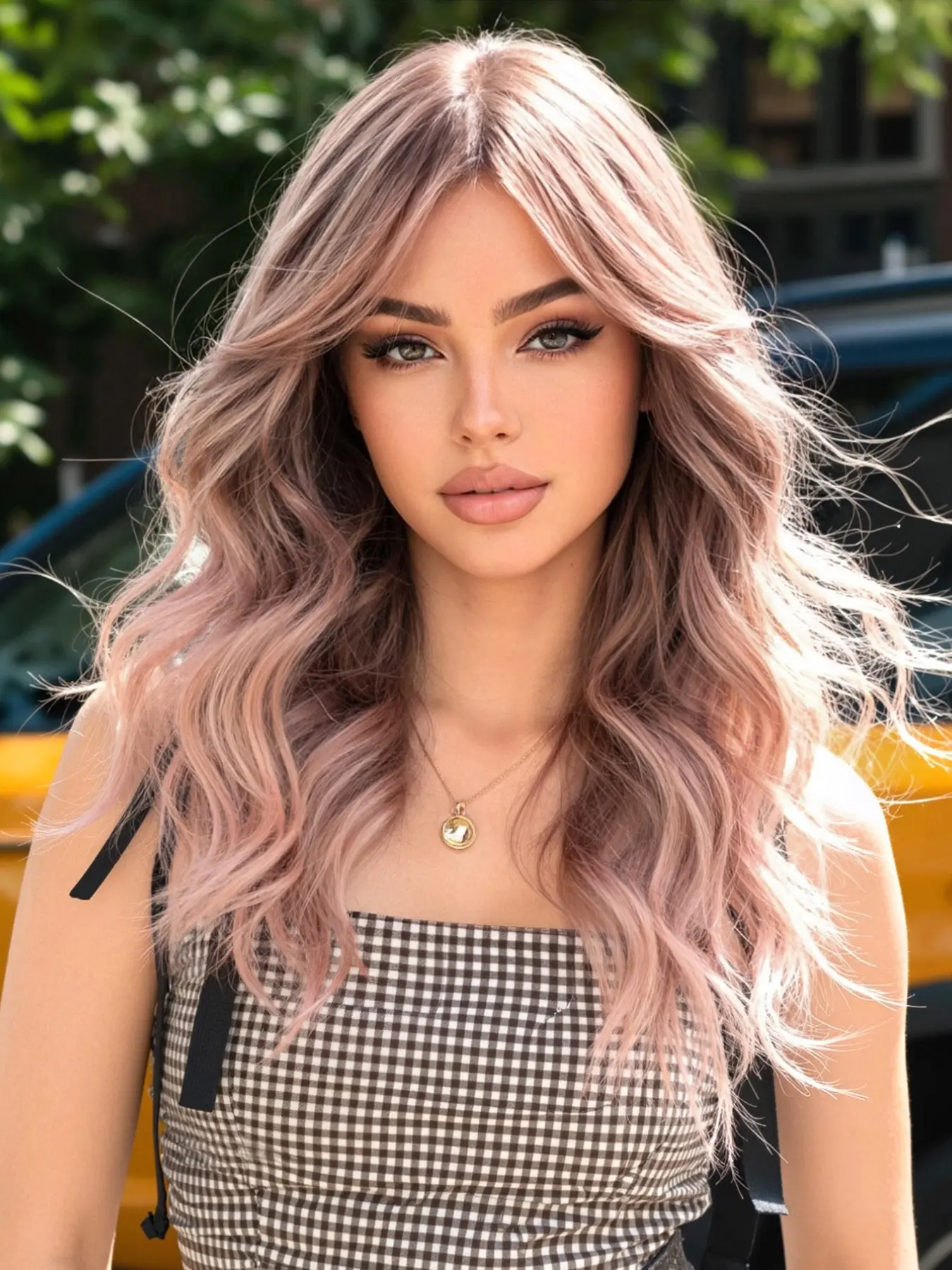 Large Lace Scalp Dusty Balayage Lace Front Heat Friendly Synthetic Wig, 18 Inch, Breathable Mesh Inner Cap, Heat Resistant Fiber