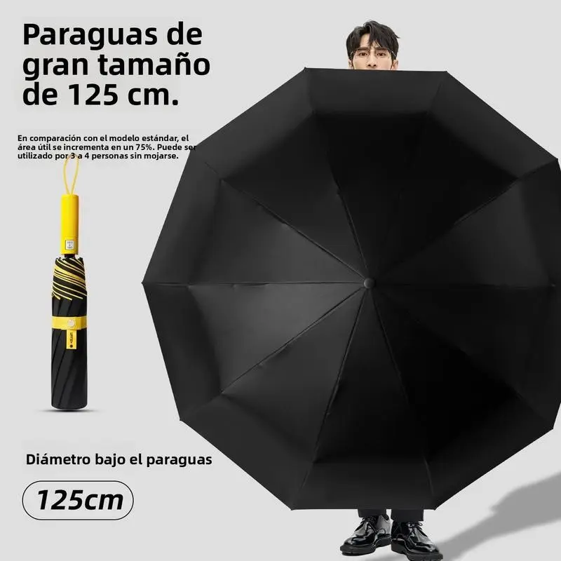 Extra Large Giant Automatic Umbrella, Reinforced Windproof Frame with Black Vinyl Canopy, 3-Person Oversized Rain & Sun Protection UV Umbrella Storm Resistant Umbrella for Men Women Students Windproof Rainproof Umbrella