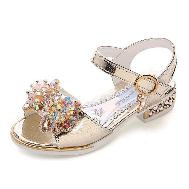 High Heels Single Shoes Princess Shoes Little Girl Crystal Shoes Fashion New Shoes Student White Shoes Performance Shoes Daily Sequin Crystal Shoes