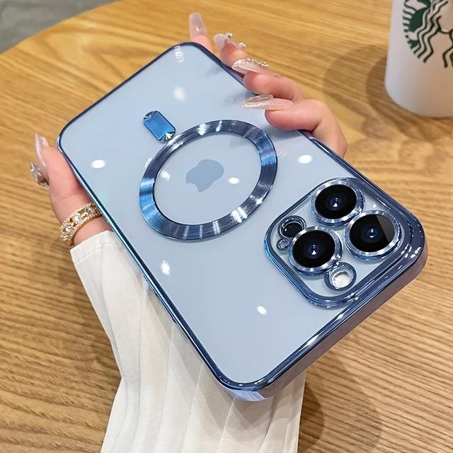 Magnetic Electroplated Protective Casing for iPhone 11/12/13/14/15/16/17 Pro Max/Plus, Transparent Soft Slim Shockproof Cover with Lens-Safe Glass Camera Protection & MagSafe-Compatible Wireless Charging Support, Smartphone, Handheld