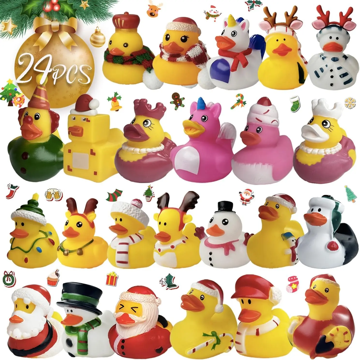 24Pcs Advent calendar different style  Duck ,Gift Box ,Countdown，Floating Bath Gift, Rubber Ducks,  Rubber Ducks in Bulk,stocking gifts, Car Duck,  Duck for Pool, Party Favors, Birthday Gifts, Classroom Incentives,  Perfect Gift
