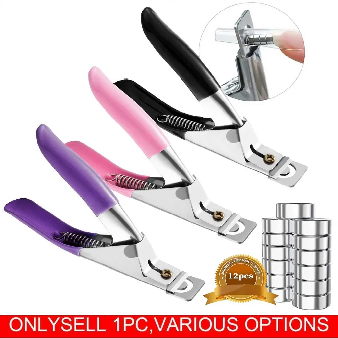 Adjustable Stainless Steel Acrylic Nail Clippers - with 12pcs Magnets for Long Acrylic Gel Nails Tips - Nail Clippers Cutters
