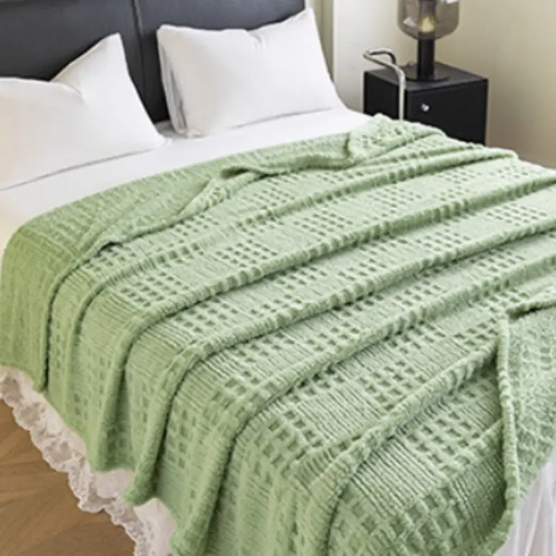 Pure Color Waffle Knit Blanket, Cozy Warm Blanket, Multi-Functional Soft Cotton Velvet Throw, Imitation Rabbit Fur Coral Fleece Bed Sofa Cover, Winter Warmth